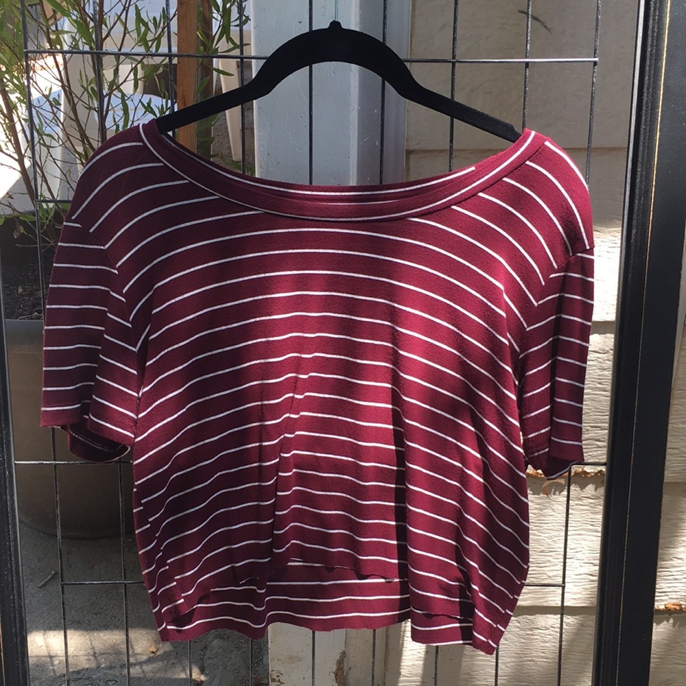 VIENNA COUTURE Red and White Striped Cropped Tee
